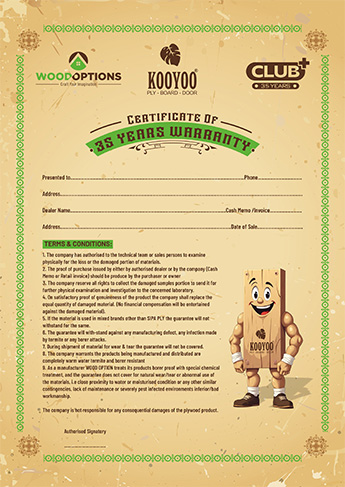 Wood Options Club Certificate